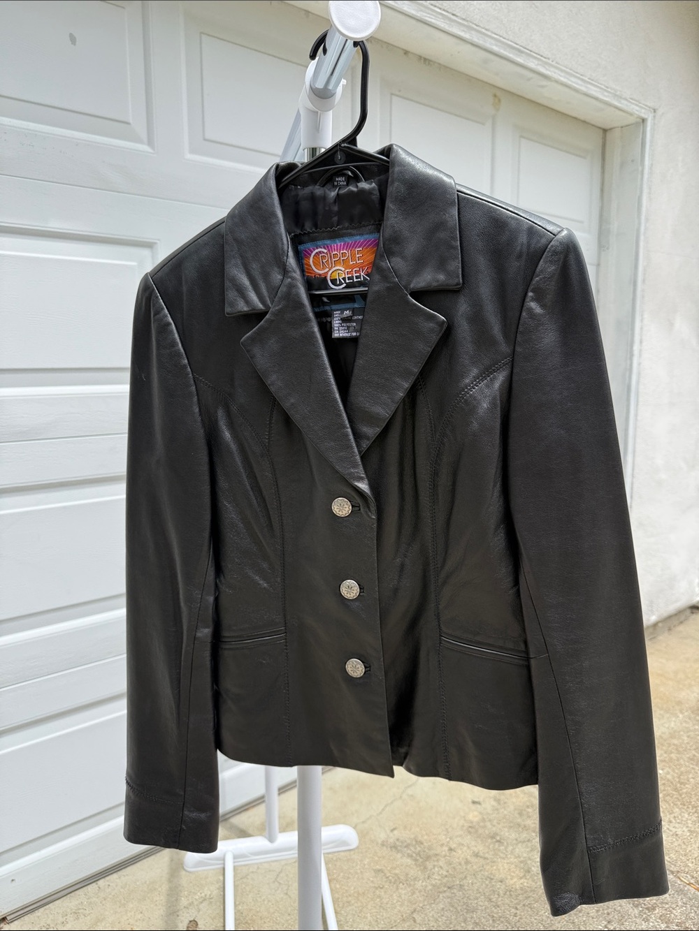 Cripple Creek Women's Black Leather Button Blazer Jacket